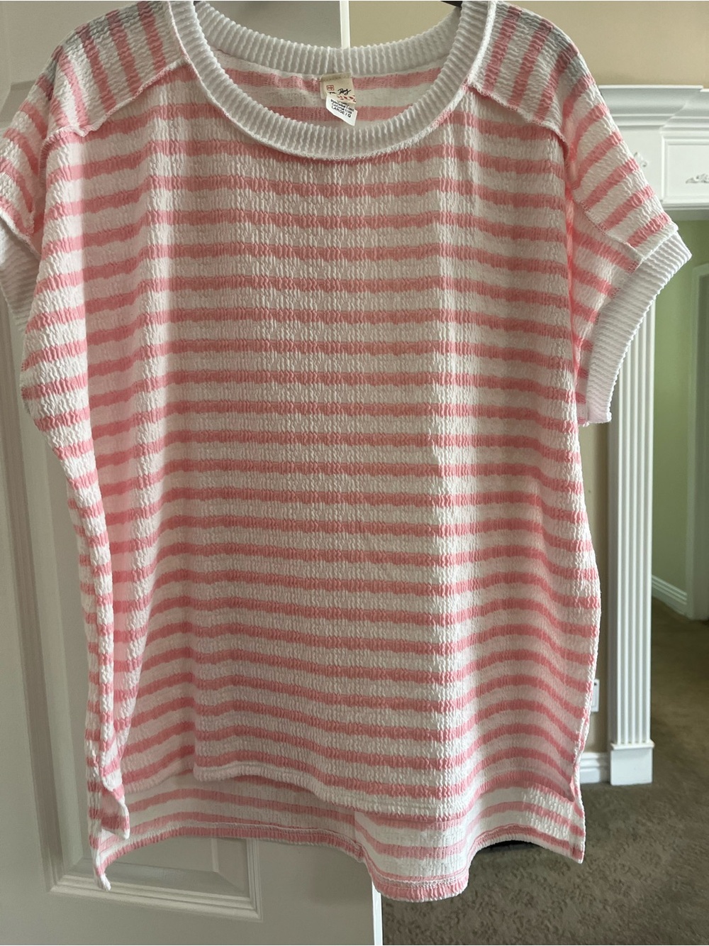 7th Ray Pink and White Striped Short Sleeve Knit Top